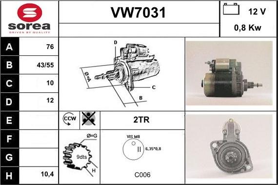 Sera VW7031 - Starter autospares.lv