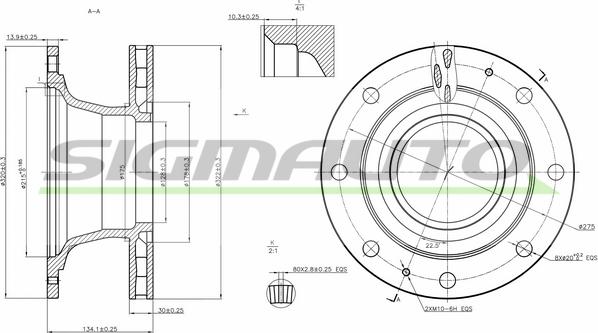 SIGMAUTO DB0341V - Brake Disc autospares.lv