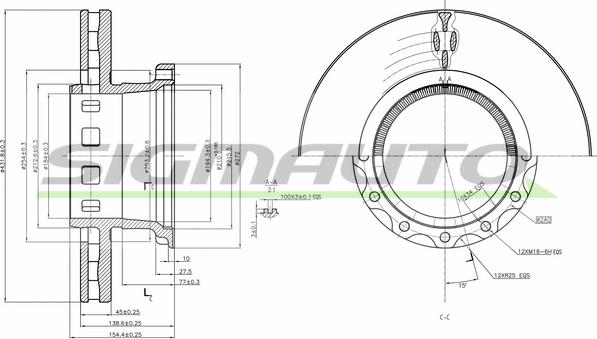 SIGMAUTO DB0318V - Brake Disc autospares.lv