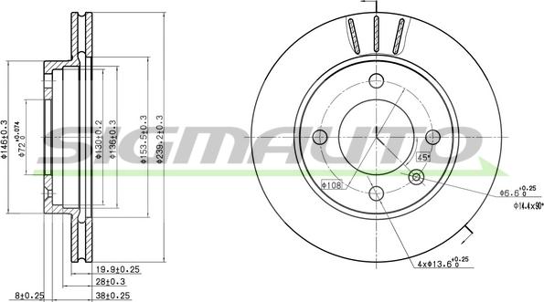 SIGMAUTO DBA145V - Brake Disc autospares.lv