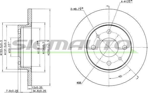 SIGMAUTO DBA215S - Brake Disc autospares.lv