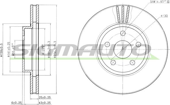 SIGMAUTO DBB484V - Brake Disc autospares.lv