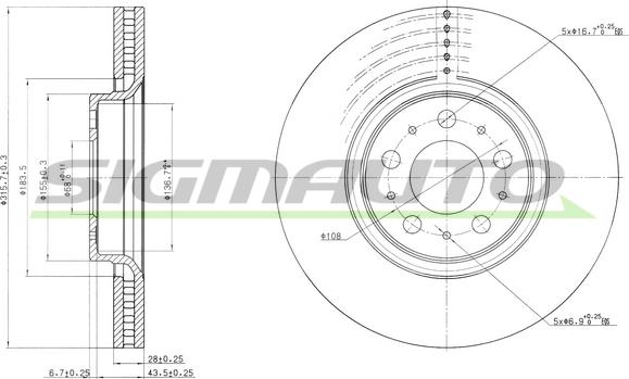 SIGMAUTO DBB426V - Brake Disc autospares.lv