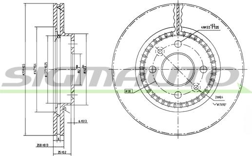 SIGMAUTO DBB096V - Brake Disc autospares.lv