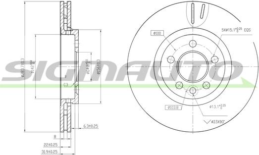 SIGMAUTO DBB080V - Brake Disc autospares.lv