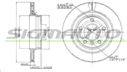 SIGMAUTO DBB073V - Brake Disc autospares.lv