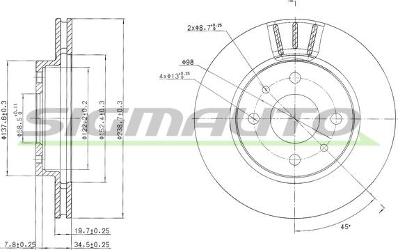 SIGMAUTO DBB142V - Brake Disc autospares.lv