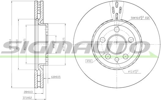 SIGMAUTO DBB165V - Brake Disc autospares.lv