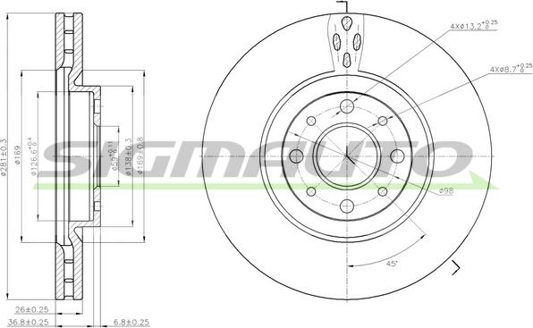 SIGMAUTO DBB122V - Brake Disc autospares.lv