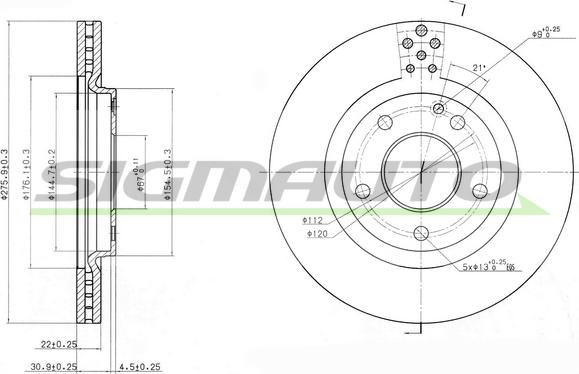 SIGMAUTO DBB173V - Brake Disc autospares.lv