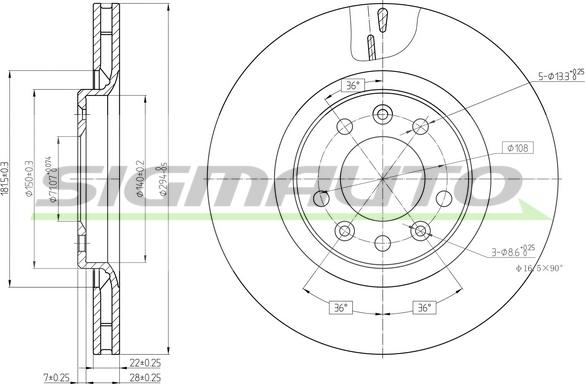 SIGMAUTO DBB326V - Brake Disc autospares.lv