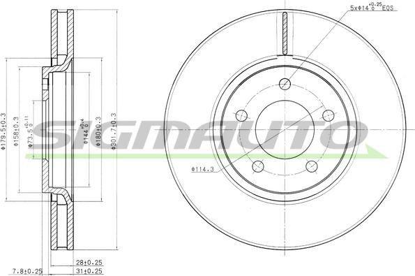 SIGMAUTO DBB372V - Brake Disc autospares.lv