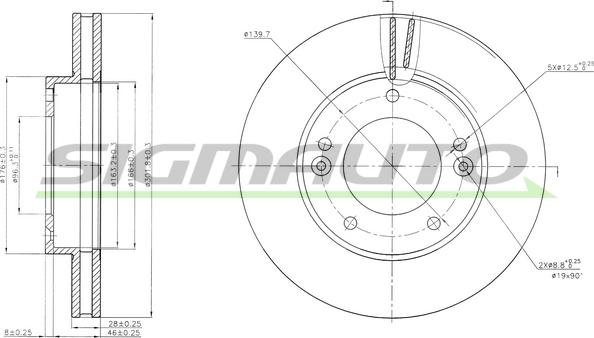 SIGMAUTO DBB290V - Brake Disc autospares.lv