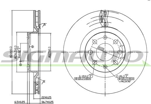 SIGMAUTO DBB298V - Brake Disc autospares.lv