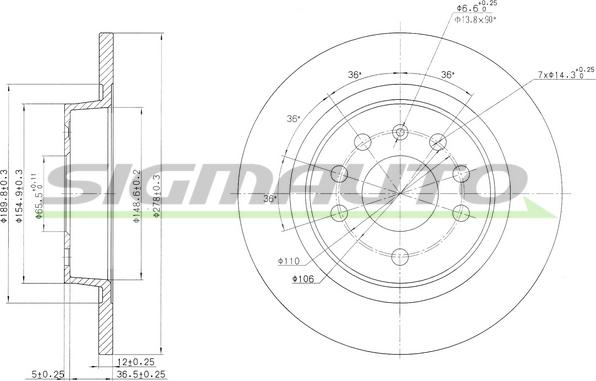 SIGMAUTO DBB288S - Brake Disc autospares.lv