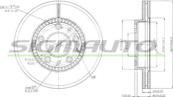 SIGMAUTO DBB278V - Brake Disc autospares.lv