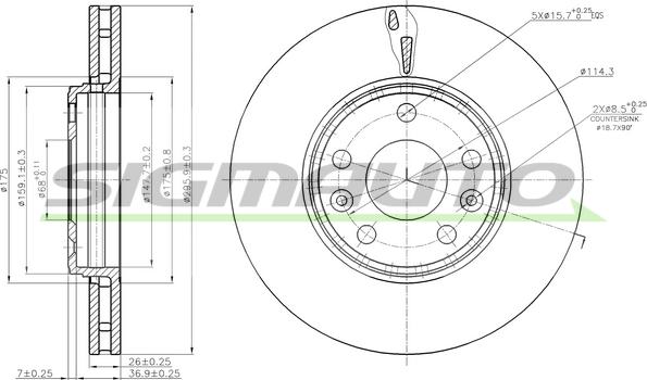 SIGMAUTO DBB726V - Brake Disc autospares.lv