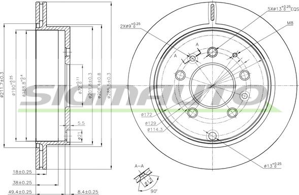 SIGMAUTO DBC261V - Brake Disc autospares.lv