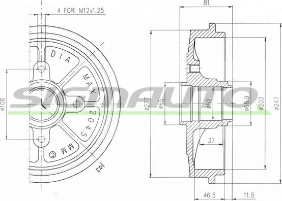 SIGMAUTO DR5471 - Brake Drum autospares.lv