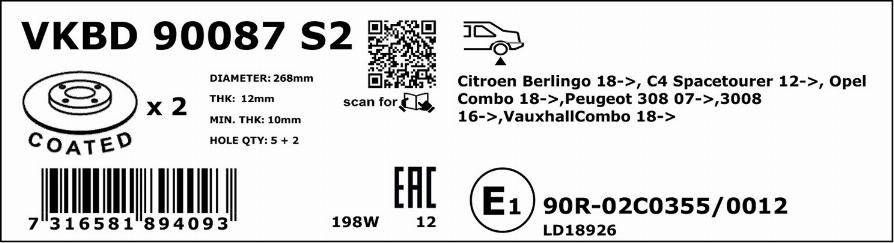 SKF VKBD 90087 S2 - Brake Disc autospares.lv