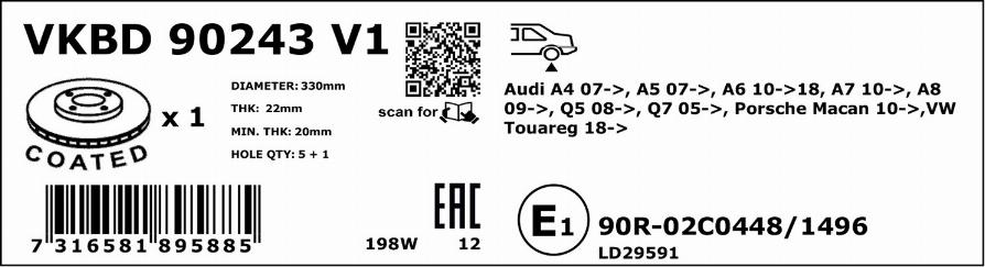 SKF VKBD 90243 V1 - Brake Disc autospares.lv