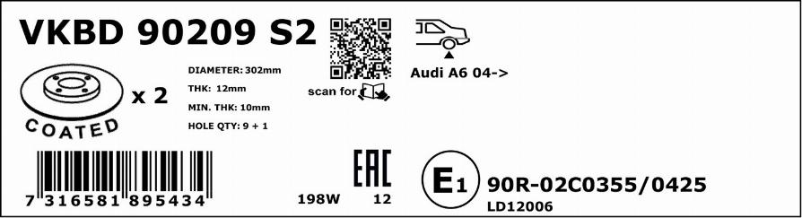 SKF VKBD 90209 S2 - Brake Disc autospares.lv