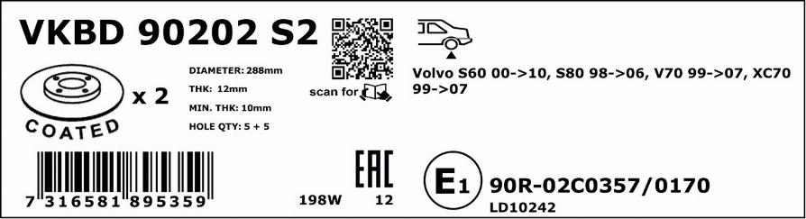 SKF VKBD 90202 S2 - Brake Disc autospares.lv