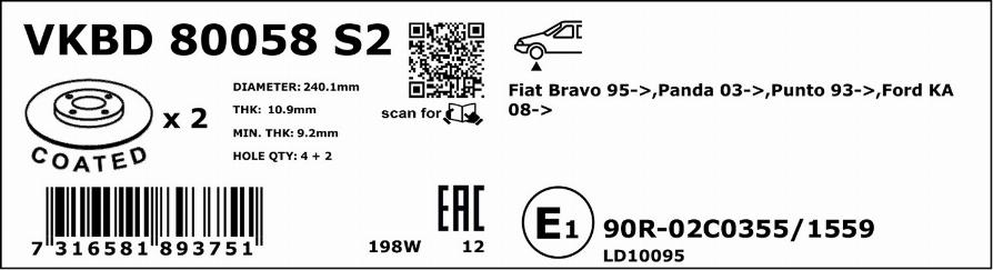 SKF VKBD 80058 S2 - Brake Disc autospares.lv