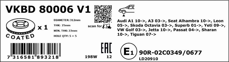 SKF VKBD 80006 V1 - Brake Disc autospares.lv