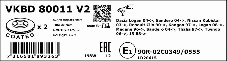 SKF VKBD 80011 V2 - Brake Disc autospares.lv