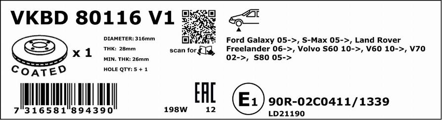 SKF VKBD 80116 V1 - Brake Disc autospares.lv