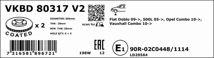 SKF VKBD 80317 V2 - Brake Disc autospares.lv