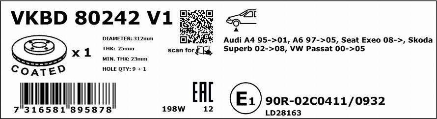 SKF VKBD 80242 V1 - Brake Disc autospares.lv