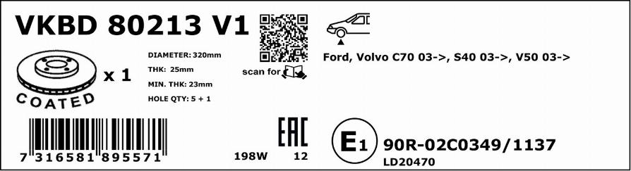 SKF VKBD 80213 V1 - Brake Disc autospares.lv