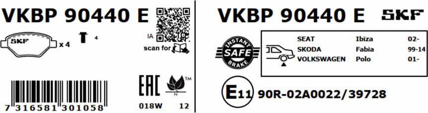 SKF VKBP 90440 E - Brake Pad Set, disc brake autospares.lv