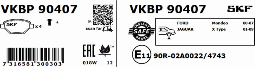 SKF VKBP 90407 - Brake Pad Set, disc brake autospares.lv