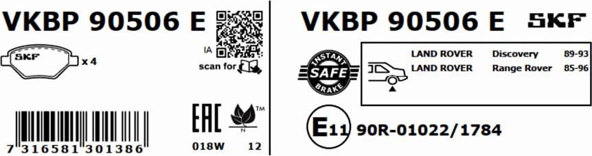 SKF VKBP 90506 E - Brake Pad Set, disc brake autospares.lv