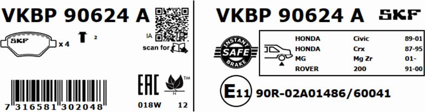 SKF VKBP 90624 A - Brake Pad Set, disc brake autospares.lv