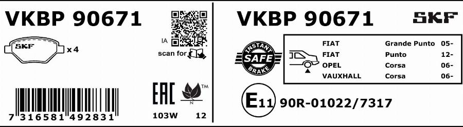 SKF VKBP 90671 - Brake Pad Set, disc brake autospares.lv