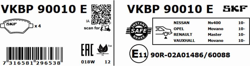 SKF VKBP 90010 E - Brake Pad Set, disc brake autospares.lv