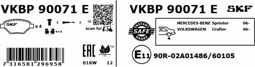 SKF VKBP 90071 E - Brake Pad Set, disc brake autospares.lv