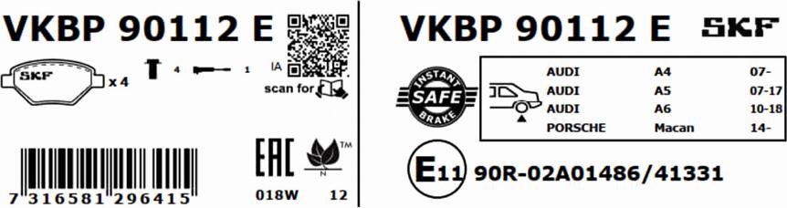 SKF VKBP 90112 E - Brake Pad Set, disc brake autospares.lv