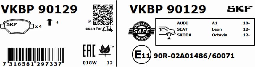 SKF VKBP 90129 - Brake Pad Set, disc brake autospares.lv