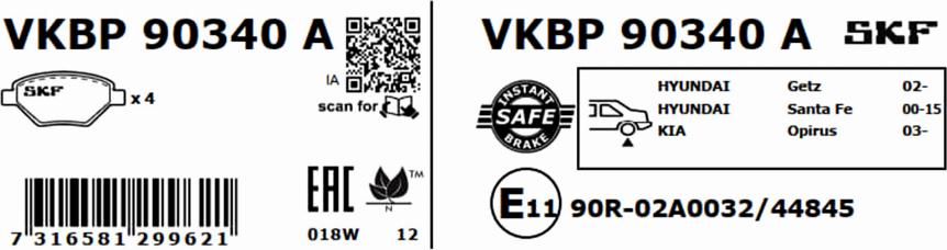 SKF VKBP 90340 A - Brake Pad Set, disc brake autospares.lv