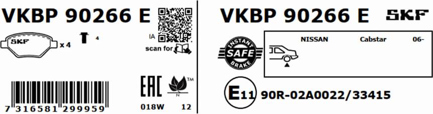 SKF VKBP 90266 E - Brake Pad Set, disc brake autospares.lv