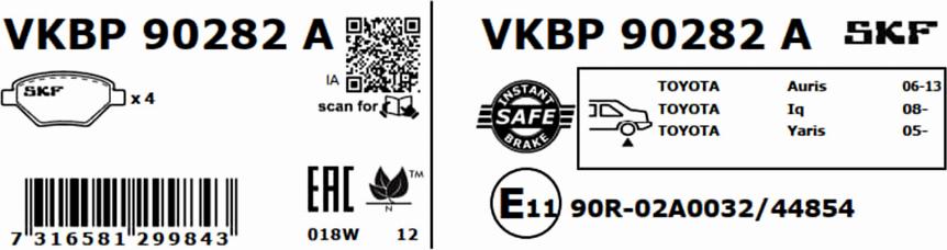 SKF VKBP 90282 A - Brake Pad Set, disc brake autospares.lv