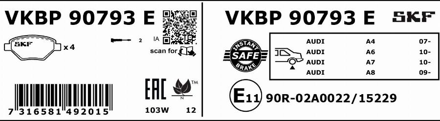 SKF VKBP 90793 E - Brake Pad Set, disc brake autospares.lv