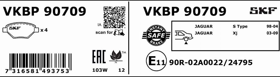 SKF VKBP 90709 - Brake Pad Set, disc brake autospares.lv