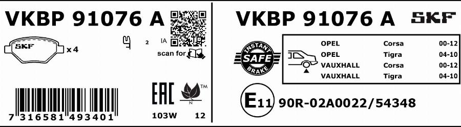 SKF VKBP 91076 A - Brake Pad Set, disc brake autospares.lv