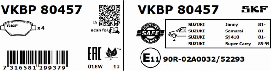SKF VKBP 80457 - Brake Pad Set, disc brake autospares.lv
